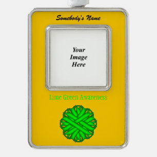 Lime Green Flower Ribbon Tmpl (V-O) by K Yoncich Silver Plated Framed Ornament
