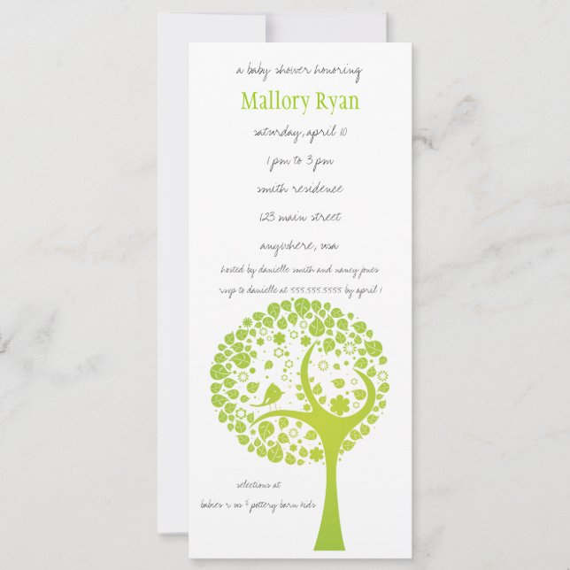 Lime Green Flowering Tree Baby Shower Invitation (Front)