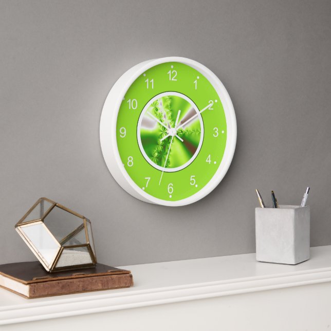 Lime Green Fractal Art Clock (Office)