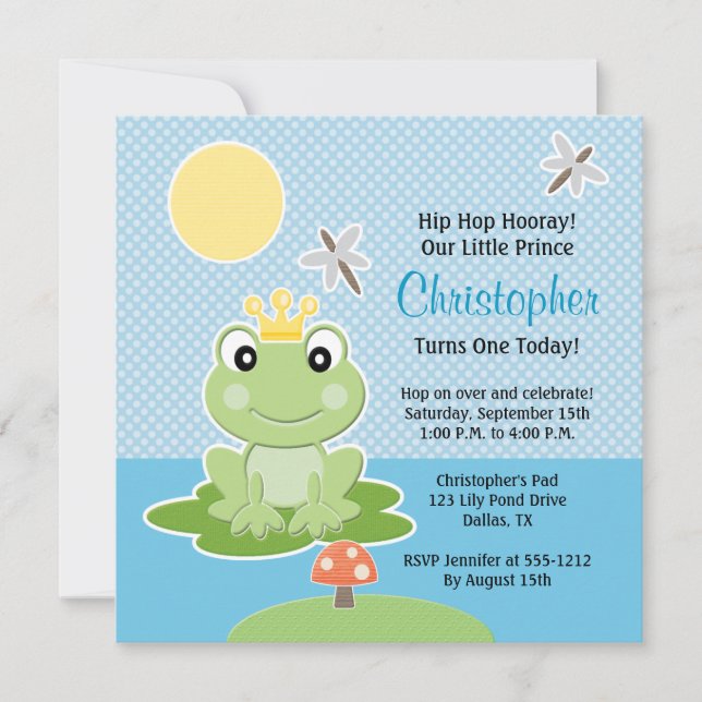 Lime Green Frog Prince Birthday Invitations (Front)