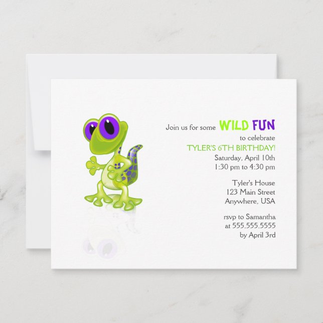 Lime Green Gecko Birthday Invitation (Front)