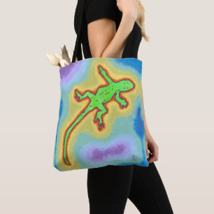 Lime green gecko tote bag