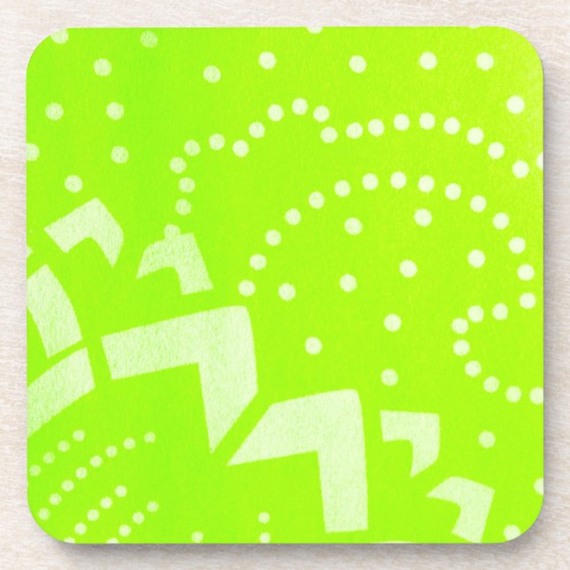 Lime Green geomentric dot stripe graphic pattern Coaster (Front)
