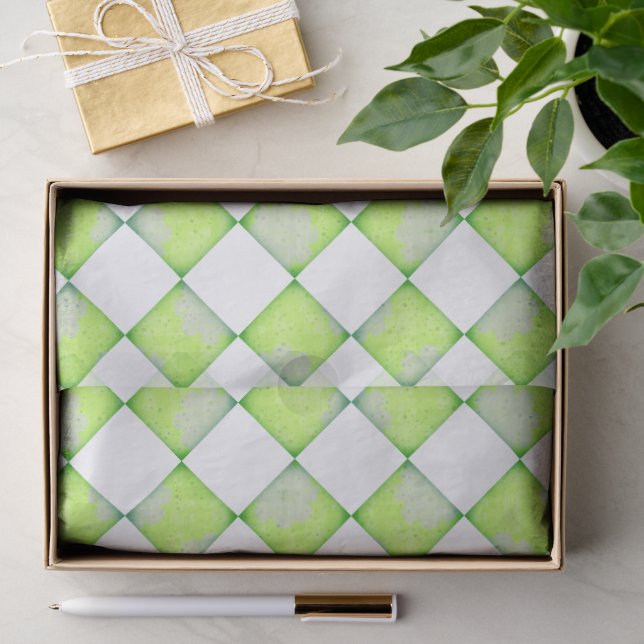 Lime Green Geometric Diamond Pattern Tissue Paper (Gift)