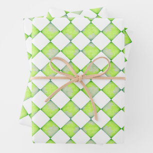 Lime Green Geometric Diamond Pattern Wrapping Paper Sheet