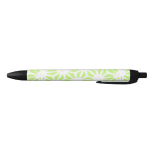 Lime green geometric pattern black ink pen