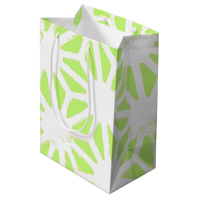 Lime green geometric pattern medium gift bag (Back Angled)