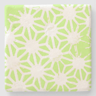 Lime green geometric pattern stone coaster