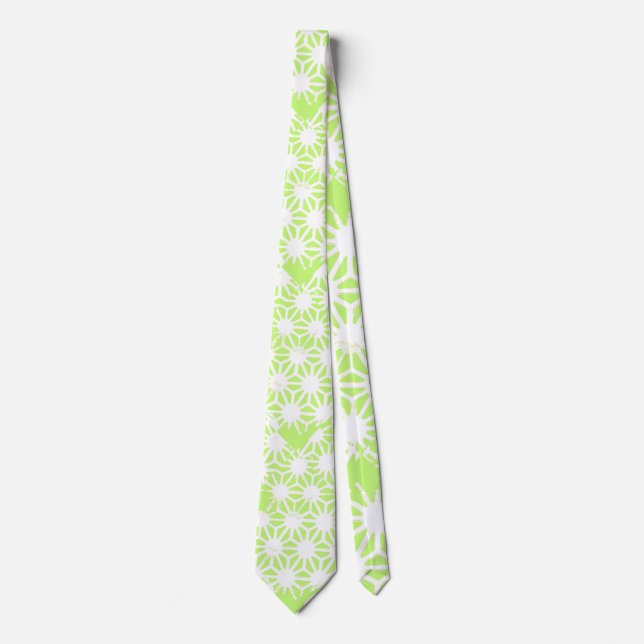 Lime green geometric pattern tie (Front)