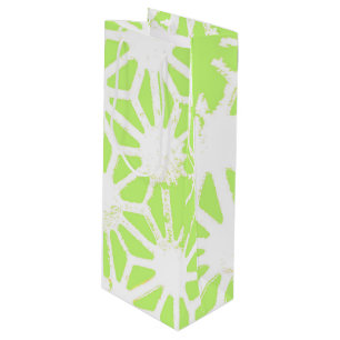Lime green geometric pattern wine gift bag