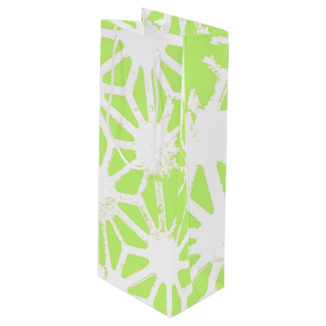 Lime green geometric pattern wine gift bag (Front Angled)