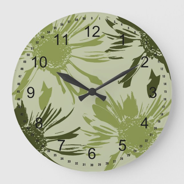 Lime Green Gerbera Flowers Large Clock (Front)