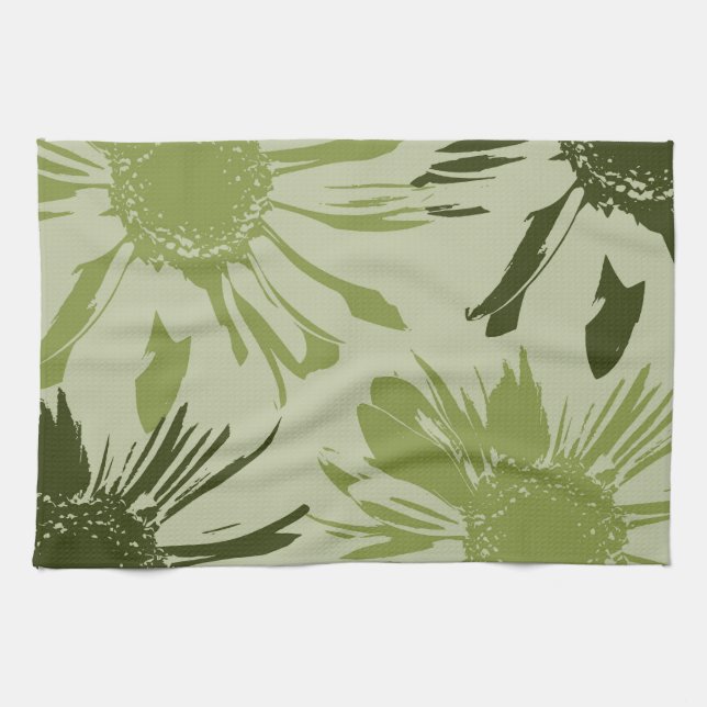 Lime Green Gerbera Flowers Tea Towel (Horizontal)