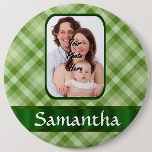 Lime green gingham 6 cm round badge
