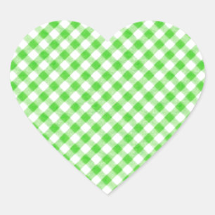 Lime Green Gingham Chequered Patern Heart Sticker
