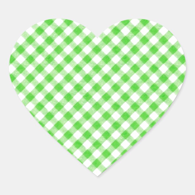 Lime Green Gingham Chequered Patern Heart Sticker (Front)