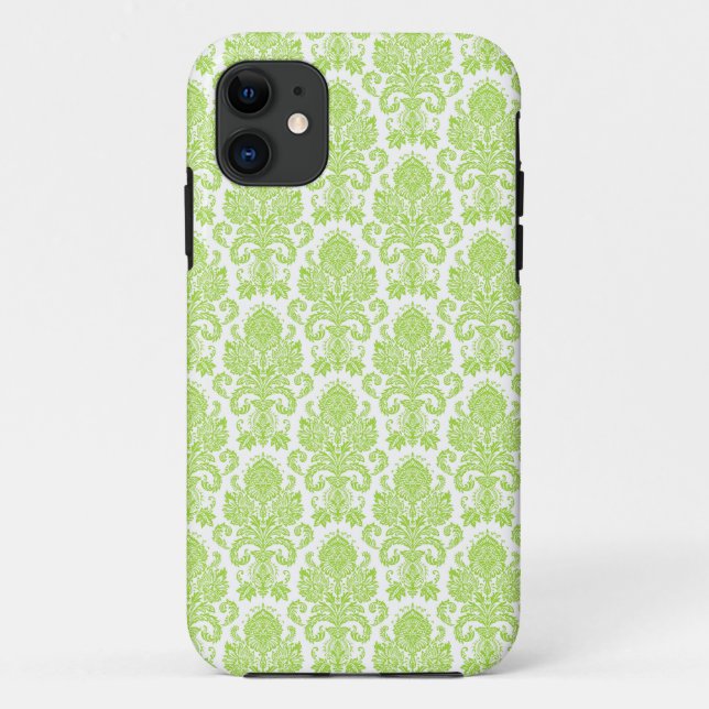 Lime Green Girly Damask Case-Mate iPhone Case (Back)