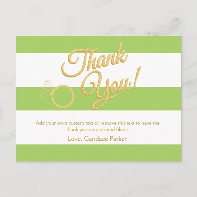 Lime Green, Glitter and Stripes Thank You Cards (Front)