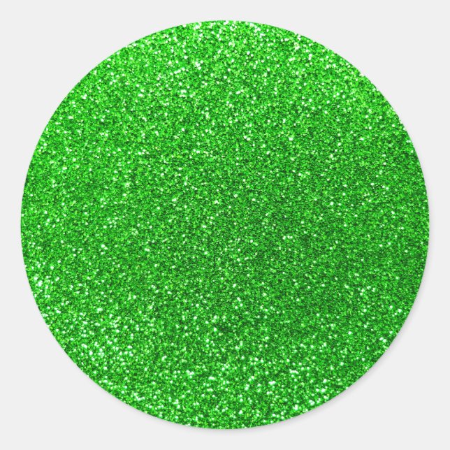 Lime green glitter classic round sticker (Front)