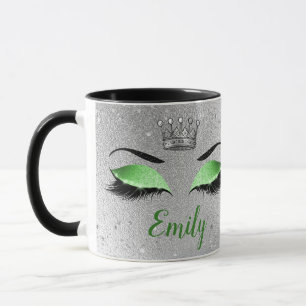 Lime Green Glitter Eyes Monogram Mug