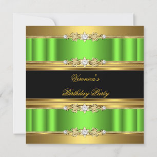 Lime Green Gold Black Elegant Birthday Party Invitation