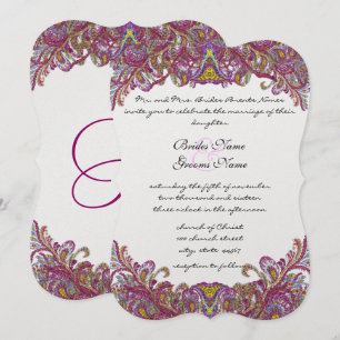 Lime Green Gold Damask Wedding Invitation