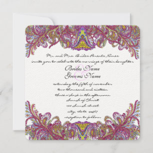 Lime Green Gold Damask Wedding Invitation