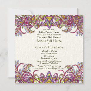 Lime Green Gold Damask Wedding Invitation