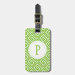 Lime Green Greek Spirals Luggage Tag
