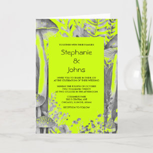 Lime Green Grey Black Mushroom Woodland Wedding Invitation