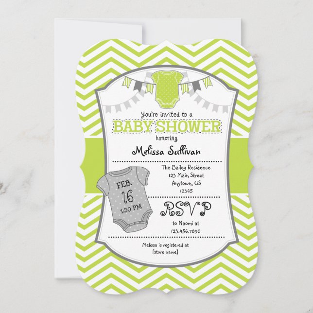 Lime Green Grey Chevron Baby Shower Invitation (Front)