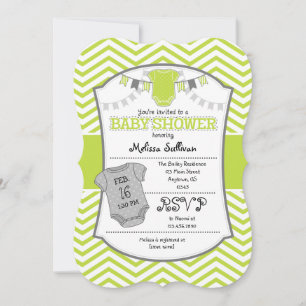 Lime Green Grey Chevron Baby Shower Invitation