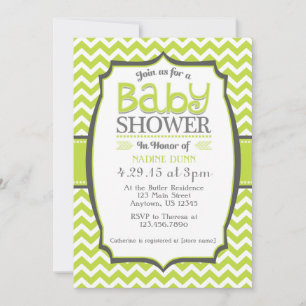 Lime Green Grey Chevron Baby Shower Invitation