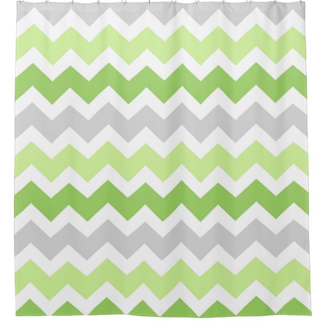 Lime Green Grey Chevron Stripes Shower Curtain (Front)