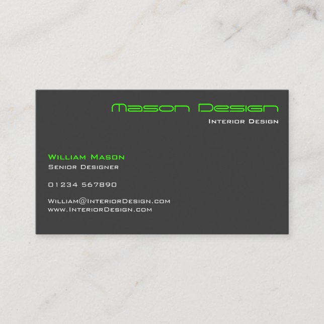 Lime Green Grey Modern Minimalistic Business Card (Front)
