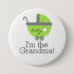 Lime Green & Grey Polka Dots-Baby Shower 7.5 Cm Round Badge