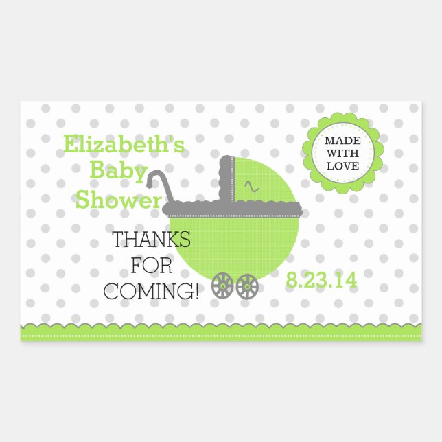 Lime Green & Grey Polka Dots-Baby Shower Rectangular Sticker (Front)