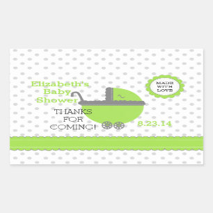 Lime Green & Grey Polka Dots-Baby Shower Rectangular Sticker
