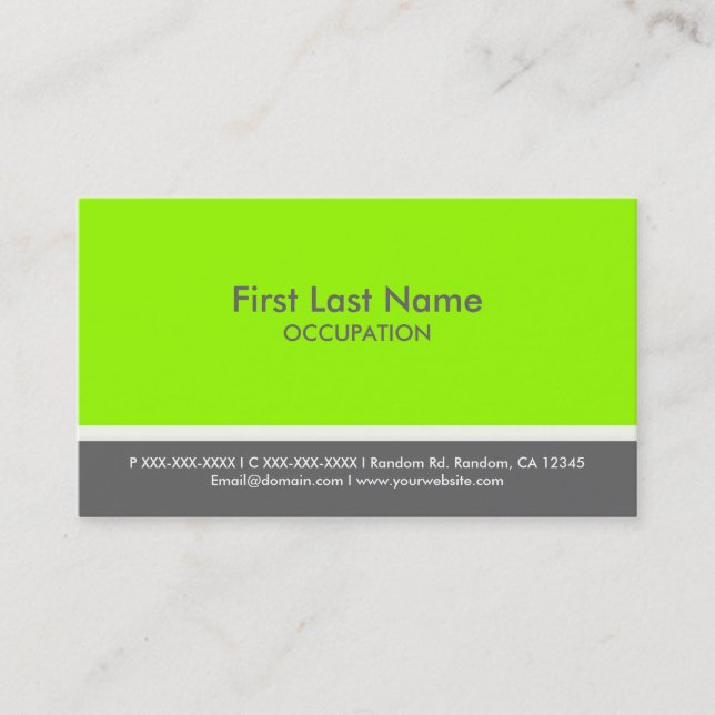 Lime green grey stripe custom business cards (Front)