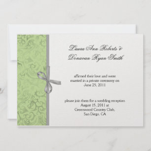 Lime Green Grey White Damask Post Wedding Invitation