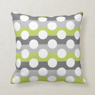 Lime Green Grey White Modern Polka Dot Pattern Cushion