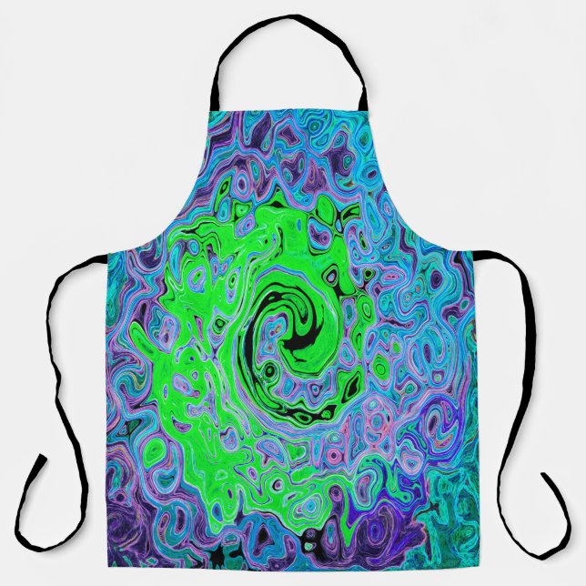 Lime Green Groovy Abstract Retro Liquid Swirl Apron (Front)
