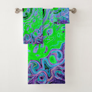 Lime Green Groovy Abstract Retro Liquid Swirl Bath Towel Set