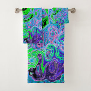 Lime Green Groovy Abstract Retro Liquid Swirl Bath Towel Set