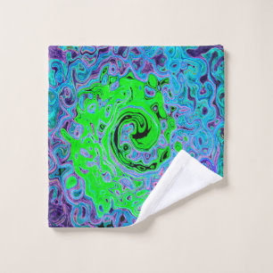 Lime Green Groovy Abstract Retro Liquid Swirl Bath Towel Set