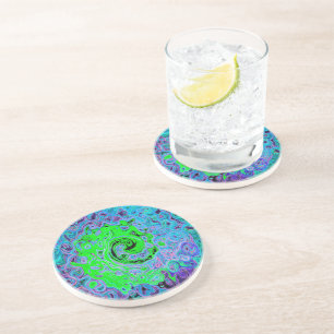Lime Green Groovy Abstract Retro Liquid Swirl Coaster