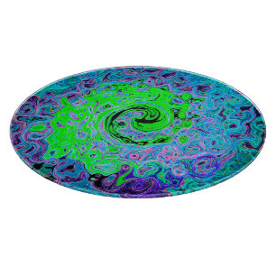 Lime Green Groovy Abstract Retro Liquid Swirl Cutting Board