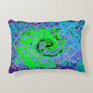 Lime Green Groovy Abstract Retro Liquid Swirl Decorative Cushion