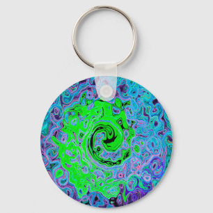 Lime Green Groovy Abstract Retro Liquid Swirl Key Ring