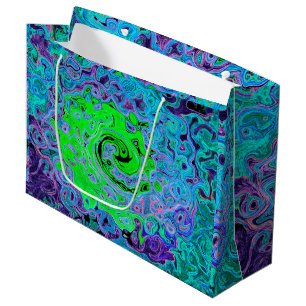 Lime Green Groovy Abstract Retro Liquid Swirl Large Gift Bag